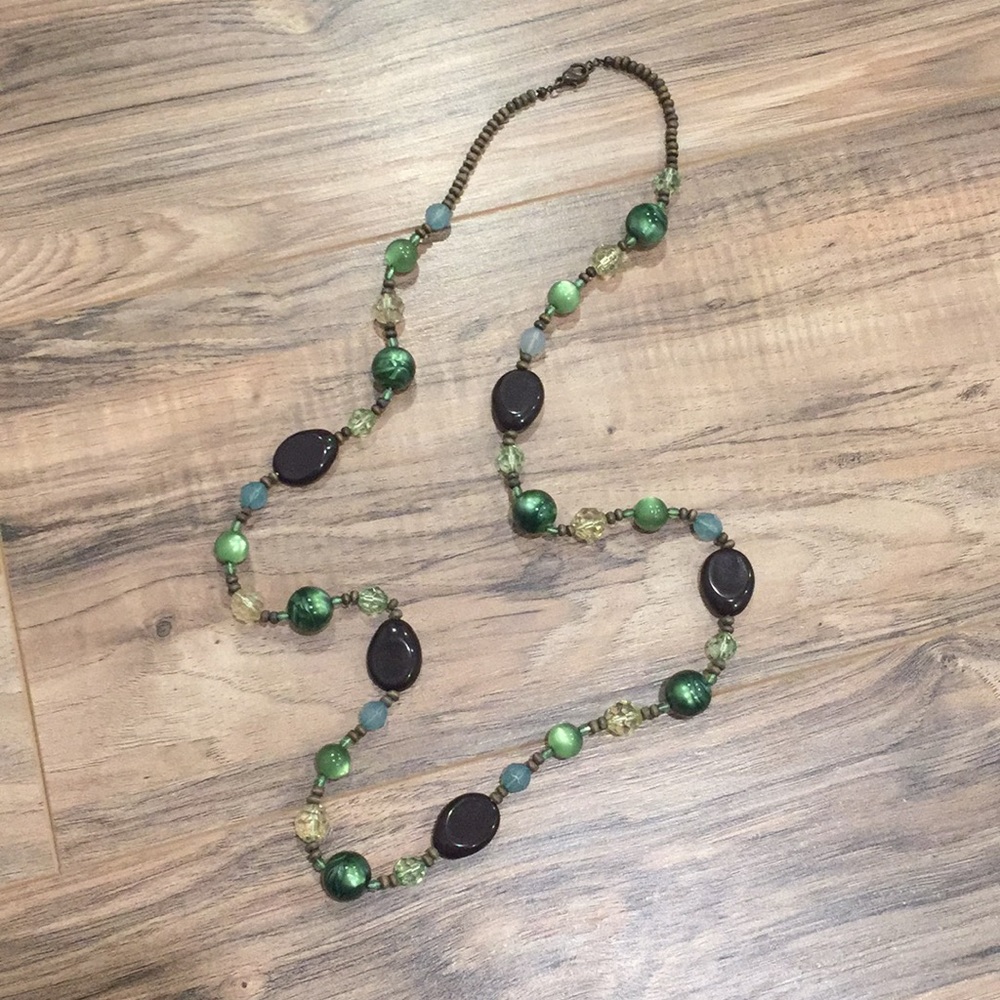 Long stone necklace.